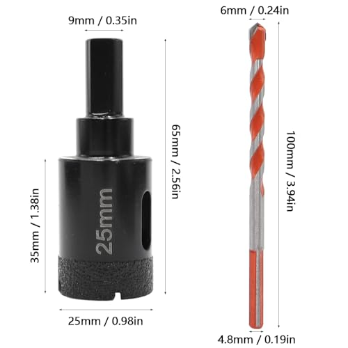 KtbeYTi 2 PCS Diamond Hole Saw 25 mm Diamond Drill Bit Set Diamond Core Hole Cutter with Center Drill Bit for Tile Marble Ceramic(Black) - Image 2