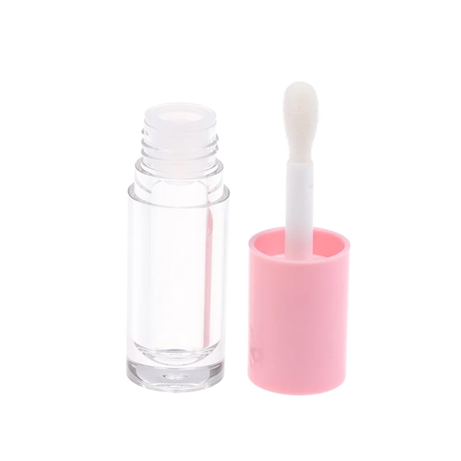 Lippenstift-Tube, 15 Stück, 6 ml, Probe-Kosmetikbehälter, transparenter Lipgloss-Röhrchen, Pinsel, Kunststoff-Balsam (rosafarbene runde Abdeckung)