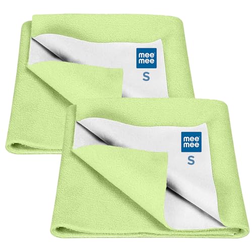 Image of Mee Mee Reusable Water Proof Cotton Bed Protector Sheet /Extra Absorbent Mat /Dry Sheets /Urine Sheet /Dry Mat Pack of 2 (Small, Pista Green)(50CmX70Cm)