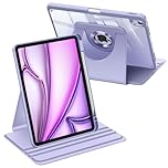 FINTIE 360 Rotating Case for iPad Air 11-inch M4 (2026)/M3 (2025)/M2 (2024), iPad Air 5th Generation (2022) 10.9 Inch - Swivelling Protective Stand Clear Back Cover with Pencil Holder, Lilac Purple