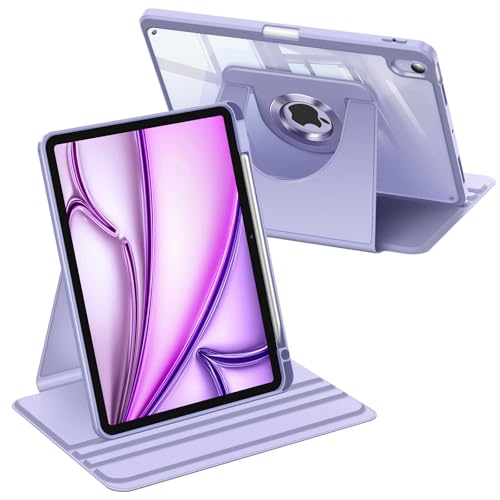 Fintie 360 Degree Rotating Case for iPad Air 11-inch M4/M3/M2 (2026/2025/2024), iPad Air 5th/4th Generation (2022/2020) 10.9 Inch - Swiveling Stand Clear Back Cover with Pencil Holder, Purple