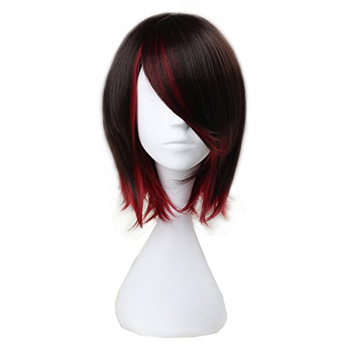 Miss U Hair Short Straight Black Brown and Red Anime Cosplay Costume Wig