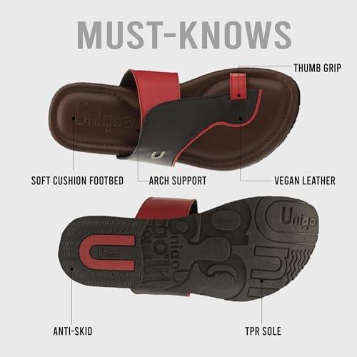 Image of Unigo Leather Flip Sloth Chappals For Men | Lightweight and Comfortable Slippers for Men | Stylish Flip Flop For Everyday Wear | Mens Stylish Footwear | Soft & Durable Chappal