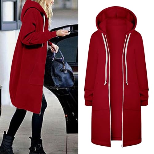 Women's Zip Up Long Hoodies Oversized Long Sleeve Drawstring Hooded Sweatshirts Fall Fleece Jackets with Pockets3
