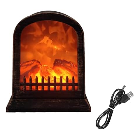 Fireplace Lamp Battery Operated ,LED Flame Effect Log Fireplace Light Fireplace Lantern,Realistic Carbon Fire Lights Vintage Lantern Home Hanging or Sitting Decoration for Indoor Use (A) Cover