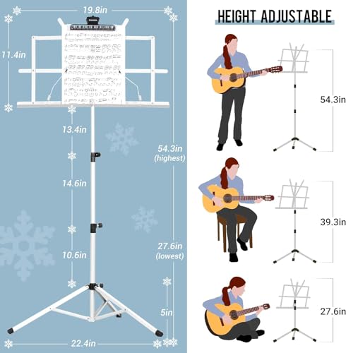 Image of CAHAYA Foldable Music Stand Extra Stable Lightweight Portable Adjustable Music Stand & Table Stand 2 in 1 Dual Use with Metal Carry Bag White