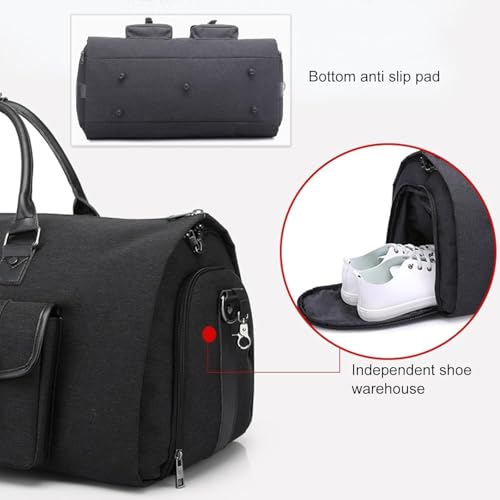 Image of Handcuffs Convertible Garment Duffel Bag for Travel |Large Size Carry On Satchel for Men and Women - 2 in 1 Hanging Suitcase Suit Travel Bag (Black-1)