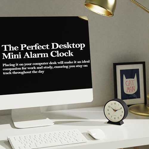 Image of AYRELY 4.5 inch Analog Alarm Clock,Small Retro Desk Clock Battery Operated,Silent Metal Table Clock with Light for Living Room Decor,Bedroom,Bedside,Shelf (Black)