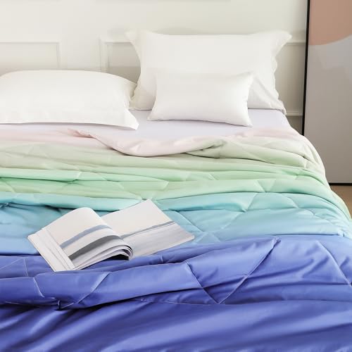 Image of Ac Comforter King Size Bed Ombre with Satin Finish 180 GSM - Reversible AC Comforter - Blue Comforter Quilt Duvet Dohar Blanket for Summer 220 x 250cm