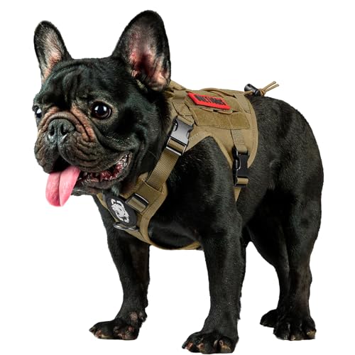 OneTigris Tactical Dog Harness Vest,No-Pull Service Dog Vest with Hook & Loop Panels,Adjustable Dog Vest Harness for Walking Hiking Training(Brown,XXS)