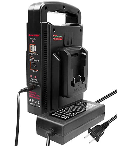 150W Portable Power Supply Inverter Fit for Milwaukee M18 18V Battery, DC 18V to AC 120V Power Inverter with Battery Charger AC Output Dual USB Type C 800 LM Led Light for Indoor Outdoor