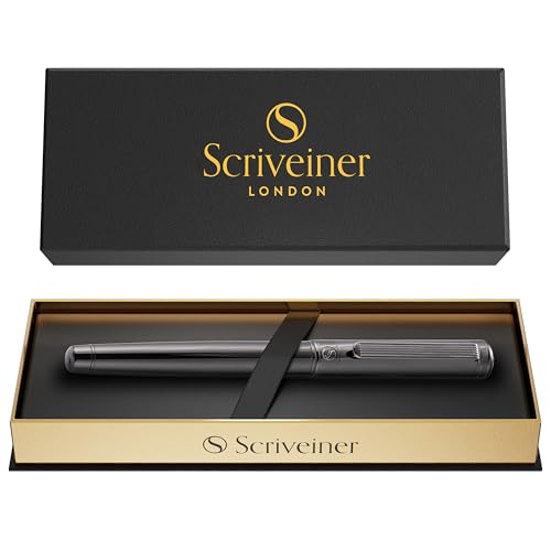 Image of Scriveiner Gun-Metal Rollerball Pen - Stunning Luxury Pen, Schmidt Ink Refill, Best Roller Ball Gift Set for Men & Women, Professional, Executive Office, Nice Pens