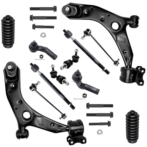Detroit Axle - Front End 12pc Suspension Kit for 2004-2009 Mazda 3, 2006-2015 Mazda 5, 2 Lower Control Arms w/Ball Joints Inner & Outer 4 Tie Rods 2 Boots Front & Rear 4 Sway Bars Replacement