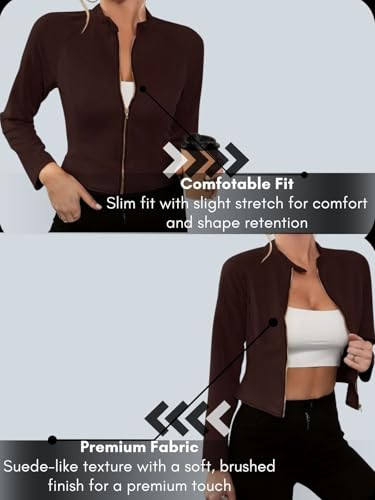 Image of Leriya Fashion Slim Fit Zip-Up Women Summer Jacket | Long Sleeve Stand Collar | Casual Biker Style Crop Top Summer Collection for Women | Lightweight Zipper Short Jacket for Office & Everyday Wear