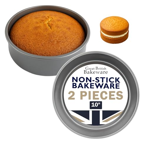 Great British Bakeware 2 Pack 10" Deep Superior Double Coated Non-Stick Victoria Sandwich Cake Tin, Baking, Oven Safe, Round Cake Tin, Fixed Base PFOA & BPA Free Cookware, Made in England