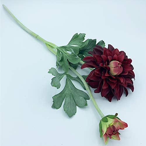 Wellhome Bouquet de Dalia avec Toucher Naturel Deux têtes de 9 cm de diamètre Rouge 58 cm Cover