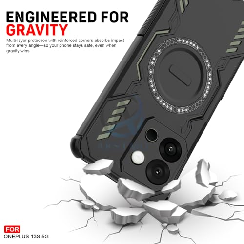 Image of AESTMO Back Case Cover for OnePlus 13S 5G | Magnetic Case with Built-in Metal Ring | Compatible with MagSafe Accessories | Shockproof Hybrid (PC + TPU, Black)