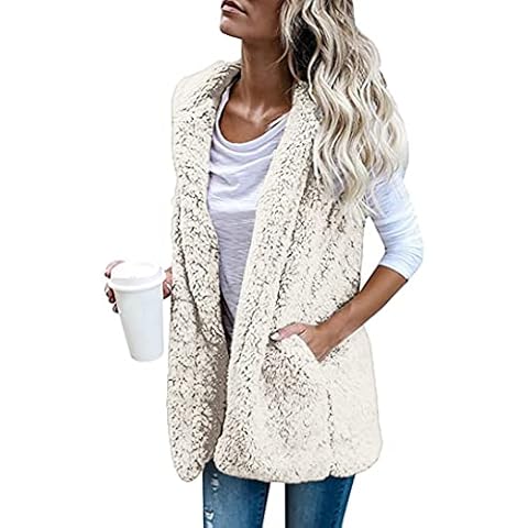 Women Fleece Sherpa Fuzzy Warm Lightweight Sleeveless Gilet Quilted Reversible Vest Jacket with Pockets Cover
