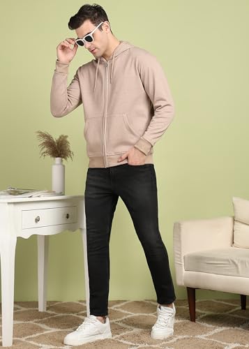 Image of Alan Jones Clothing Men's Solid Zipper Hooded Sweatshirt | Ribbed Hem, Lined Hood, Side Pockets, Durable Zip | Multiple Colors