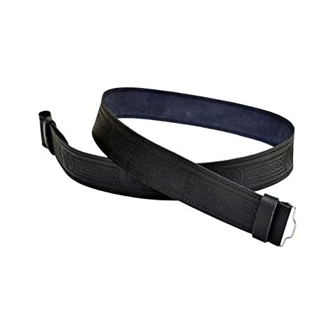 Leather Kilt Belt Adjustable size for Kilts Highland Black Celtic Embossed (XL) Cover
