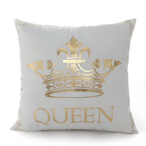 FASHIONDAVID 18 * 18 Inch Gold Queen Crown Home Bronzing Flannel Throw Pillow Cover Golden King Queen Crown Geometric Line Pattern Cushion Covers Sofa Home Decor