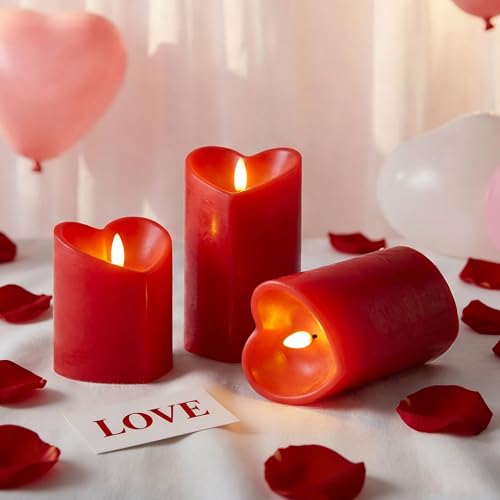 Image of Valentines Day Flameless Candles with Remote, Heart Shaped LED Candles