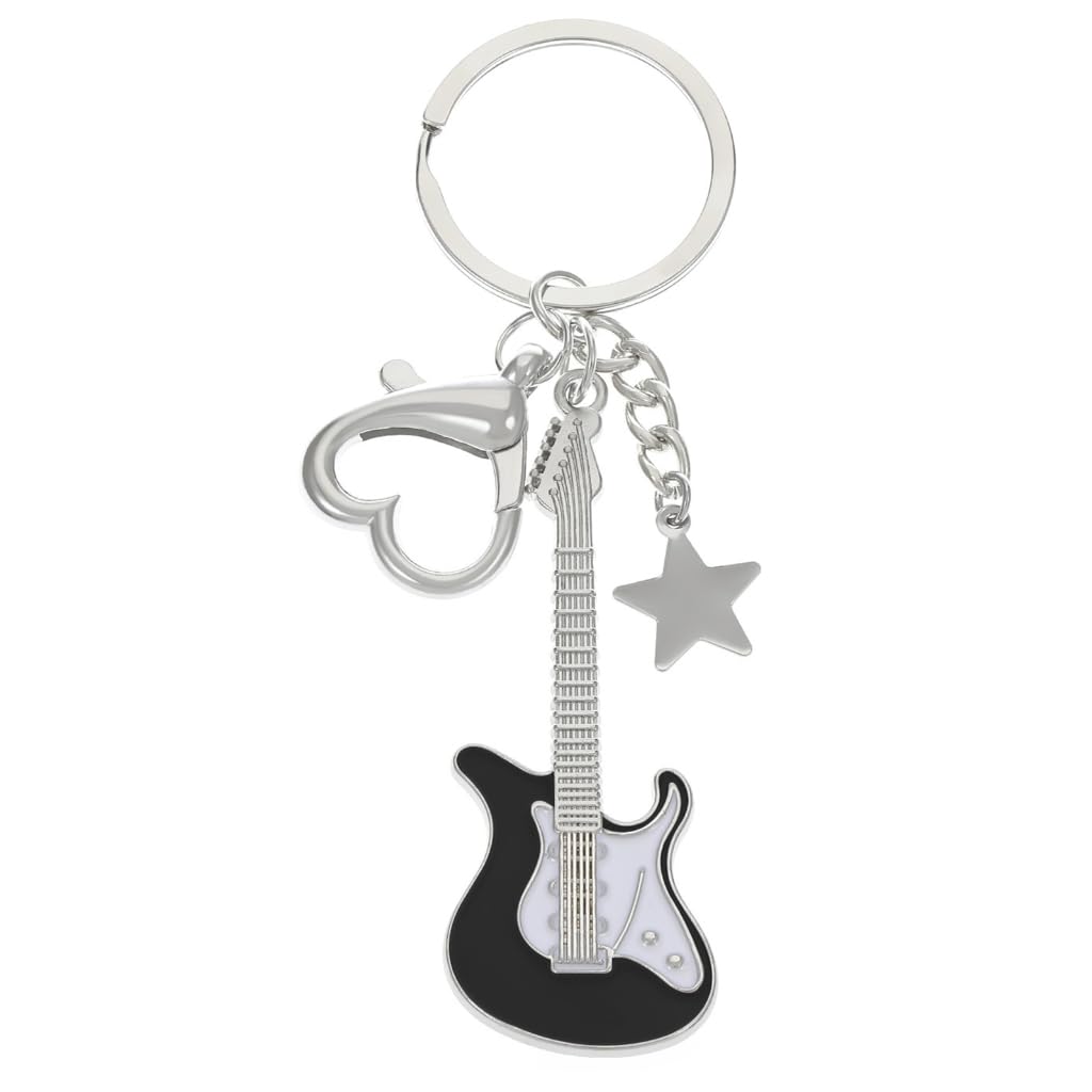 AIRHSKWI Guitar Love Heart Star Keychain for Men Women Sweet Cool Trendy Pendant Keyring Punk Vintage Handbag Charm Accessory
