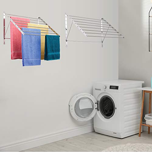 Smartsome | Wall Mounted | Clothes Drying Rack | 30" Wide | 20 Linear Feet Capacity | 8 Smooth Round Stainless Steel Rods | 60 Lb Capacity | Fully Assembled | Compact Sturdy Space-Saving Design #TOP7