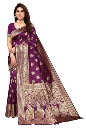 Sugathari Sari Banarasi para mujer, de seda Kanjivaram pura, suave, diseño 2023, sari Pattu, última colección de sari de algodón para fiesta, con blusa para boda sadi (PARI 63 NEW WINE), Vino, talla