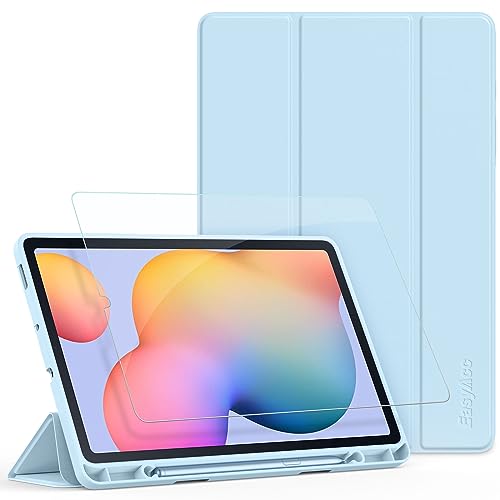 EasyAcc Funda Compatible con Samsung Galaxy Tab S6 Lite 10.4 2024/2022/2020 + Protector de Pantalla, Ultradelgada Carcasa Compatible con Galaxy Tab S6 Lite 10.4 Pulgadas Tableta, Blanco Hielo Azul