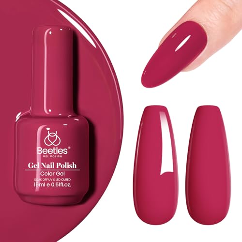 Image of Beetles Red Gel Nail Polish - Cherry Mocha, 15ML Burgundy Red Gel Nail Polish, Soak Off Holiday Nails Art Manicure Salon DIY Design UV Nails Lamp Needed