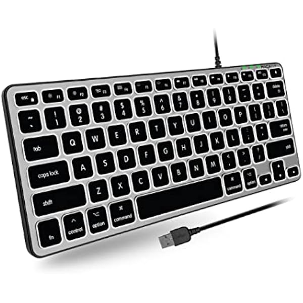 Macally Podświetlana klawiatura przewodowa do Mac, kompatybilna klawiatura Apple (mała i kompaktowa), wygodna klawiatura USB do pisania przez cały dzień, do MacBooka Pro/Air, iMac, Mac Mini/Pro (Space