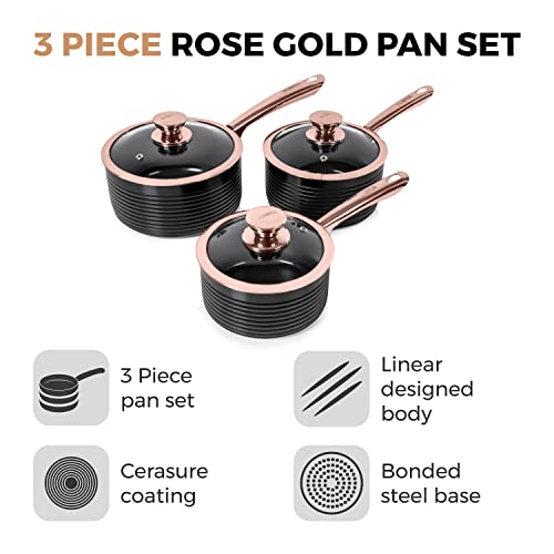 Tower T800001RB Linear Non Stick Induction Saucepans Sets With Lids, Easy Clean, Black and Rose Gold, 3 Piece Set, 16/18/20 cm - Image 3