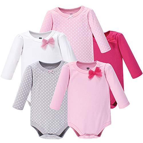 Image of Hudson Baby baby-girls Cotton Long-sleeve Bodysuits 5-pack
