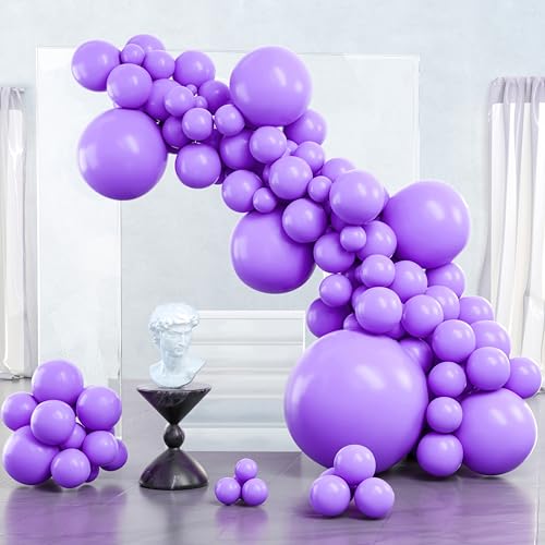 Image of PartyWoo Purple Balloons 100 pcs Different Sizes of 36 18 12 10 5 Inch Light Purple Lavender Lilac Balloon Arch Kit Garland for Graduation Baby Shower Halloween Birthday Party Decorations Purple-Y15