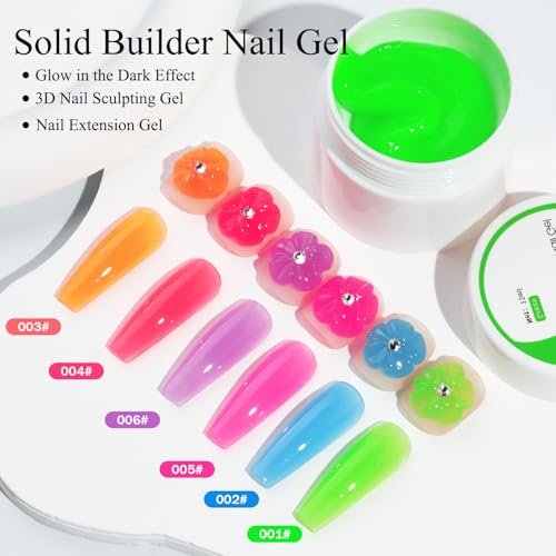 6Pcs Gel para Uñas 3D Polygel Brillante en Oscuridad miniatura 3