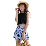 [Teddy] 水着 レディース ビキニ ハイネック ハイウエスト 花柄ショートパンツ 2点セット バックシャン フレア レース hys1610 (B：ブラック×ホワイト, XL(13号))
