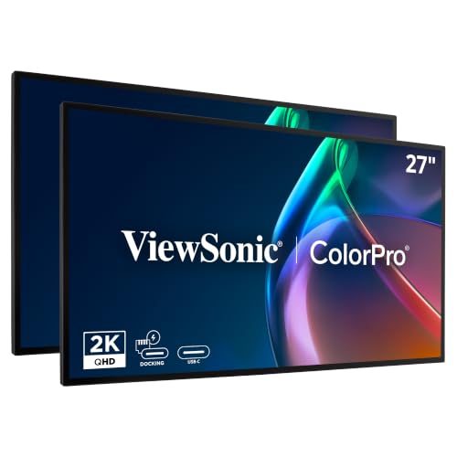 Image of ViewSonic VP2768A H2 27 Inch 1440p Dual Pack ColorPro Docking Monitors, Pantone Validated Head-Only Displays for Dual Screen Graphic Design, Advanced Ergonomics, 90W USB-C, HDMI, RJ45, and DP Inputs