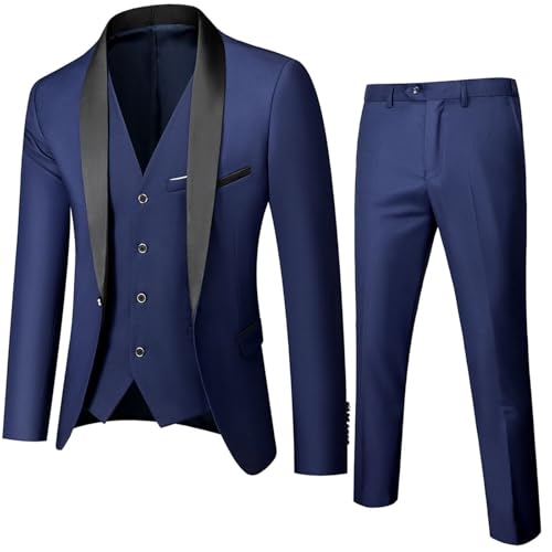 Men's Contrast Trim Suit Set - Formal 3-Piece Jacket, Vest & Pants for Wedding & Office4