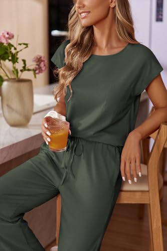 Image of Ekouaer Womens Pajama Sets Cap Sleeve Sleepwear Tops and Long Pants Comfy Pjs 2 Piece Lounge Set with Pockets S-XXL
