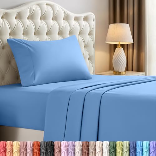 Image of Utopia Bedding Twin Sheet Set - 3 Piece Bed Sheets for Twin Size Bed, Soft and Breathable Microfiber, Includes 1 Fitted Sheet, 1 Flat Sheet and 1 Pillowcase - Oeko Tex (Dutch Blue)
