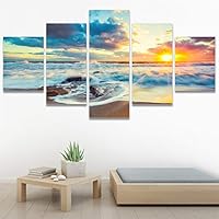 SIGNWIN 5 Panel Canvas Wall Art Modern Art Coastal Colorful Multicolor Photography Romantics Sunset for Home Decorations Ready to Hang - 60