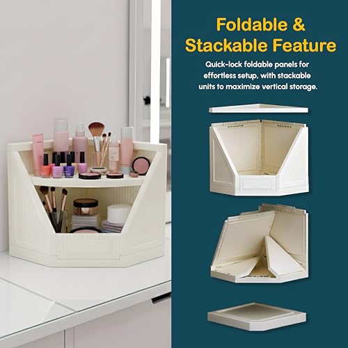 Image of HOMIFLY 1 Tier Corner Storage Cabinet /Stackable Plastic Cupboard for Storage /Foldable Wardrobe for Clothes /Toys Storage Organizer /Cabinet for Kitchen, Bathroom, Living Room (White)