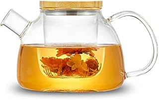 34oz/1000ml Glass Teapot with Glass Tea Infusers, Glass Tea Kettle for Loose Tea, with Removable Clear Infusers for Blooming Flower Tea, Ideal Tea Sets for Women, Tea Maker Gift