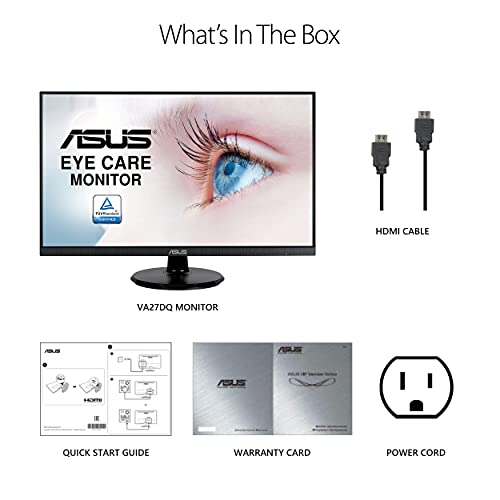 ASUS 27” 1080P Monitor (VA27DQ) - Full HD, IPS, 75Hz, Speakers, Adaptive-sync/FreeSync™, Low Blue Light, Flicker Free, VESA Mountable, Frameless, HDMI, VGA, DisplayPort, Tilt Adjustable by Asus - Image 6