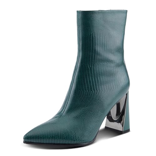 Azura Women's ATTENTION Stylish Suede Booties with Comfortable Block Heel and Zipper Closure