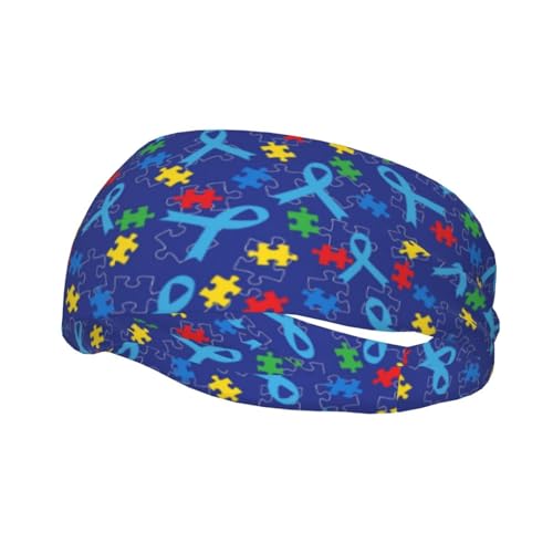 Autism Awareness Sweatbands Yoga Running Sports Hairband Workout Head Grip Band Elastic Turban for Women Men