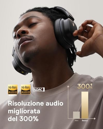 Cuffie Cancellazione Rumore Attiva con Audio Spaziale, Cuffie Bluetooth Over Ear Con Suono LDAC Hi-Res, 65 ore di autonomia, Bassi Profondi, Modalità Trasparenza, EQ Personalizzata Tramite App - Cuffia gaming - Immagine 2