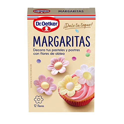 DR. OETKER Margaritas, Pack con Flores Comestibles para Decoración de Tartas, Cupcakes, Bizcochos y Pasteles - Caja con 4 Margaritas Rosas, 4 Margaritas Blancas y 4 Margaritas Amarillas