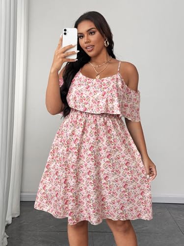 Image of Plus Size Summer Dresses for Women Casual Short Sleeves A Line Midi Dress